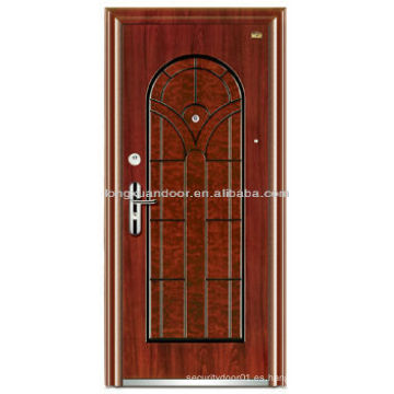 Puerta acorazada de madera de acero personalizado con hermoso color de grano de madera y diseño especial de panel superior arqueado
